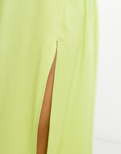 River Island shirred cut out halterneck maxi beach dress in lime green