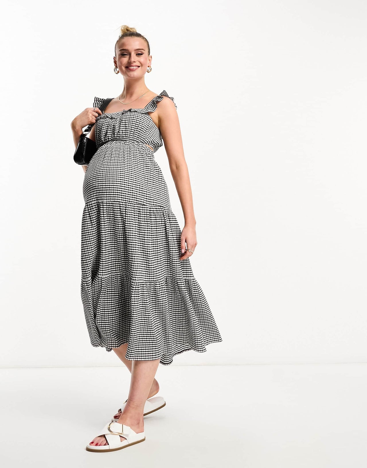 The Frolic exclusive Maternity square neck summer crop top in black and white gingham