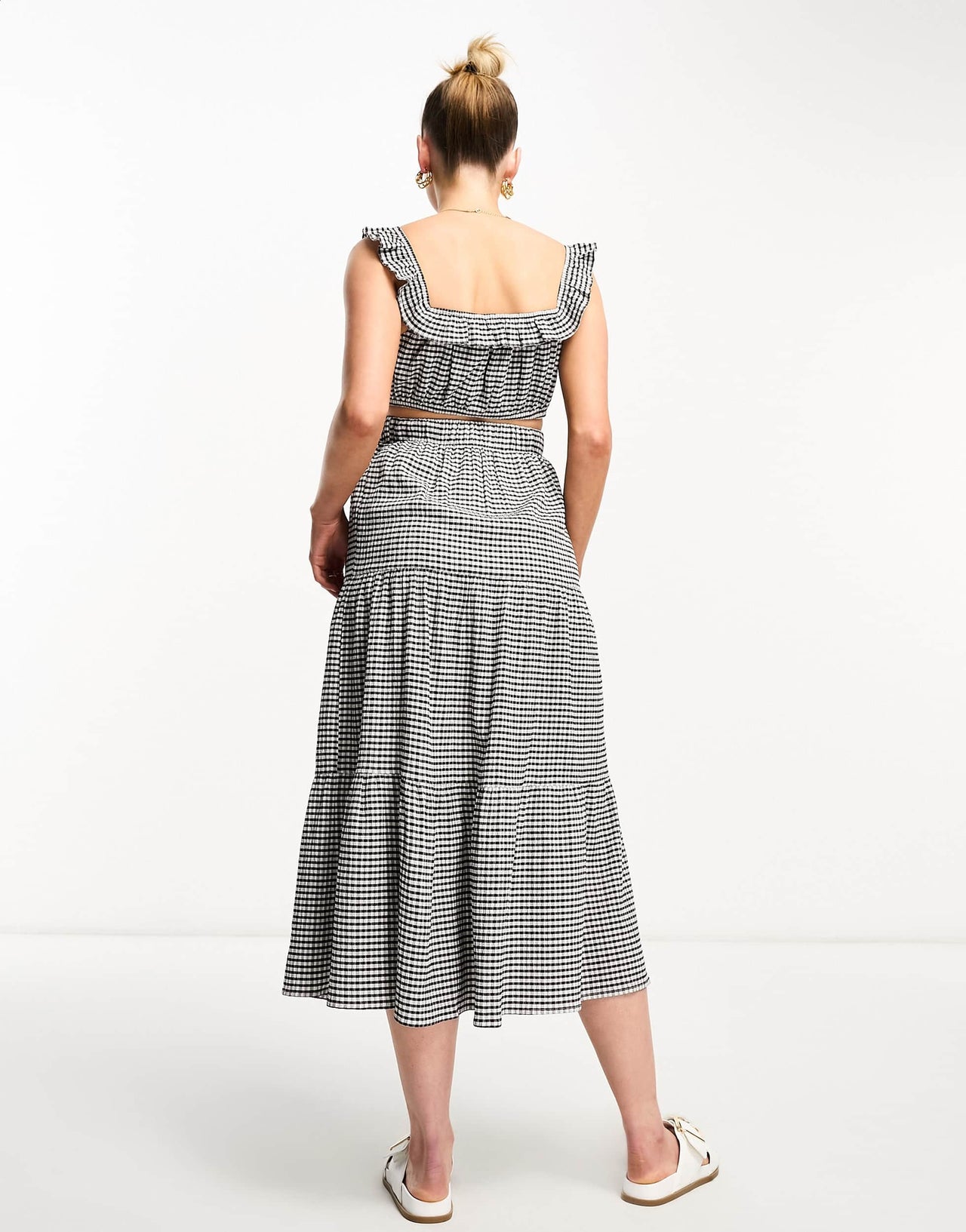 The Frolic exclusive Maternity square neck summer crop top in black and white gingham