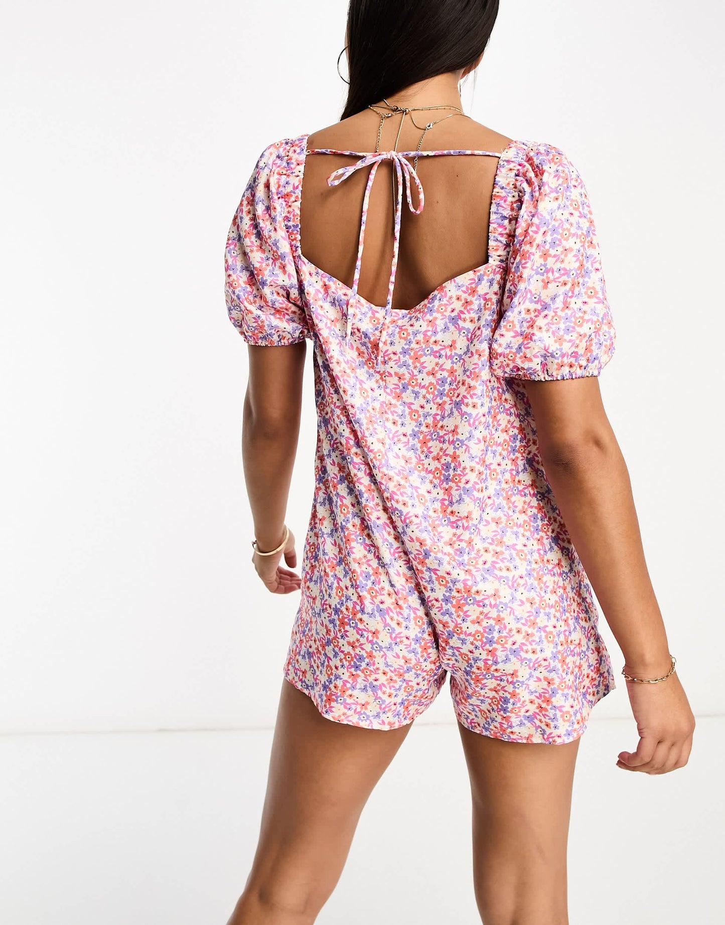 The Frolic spectrolite floral ditsy puff sleeve summer playsuit in pink