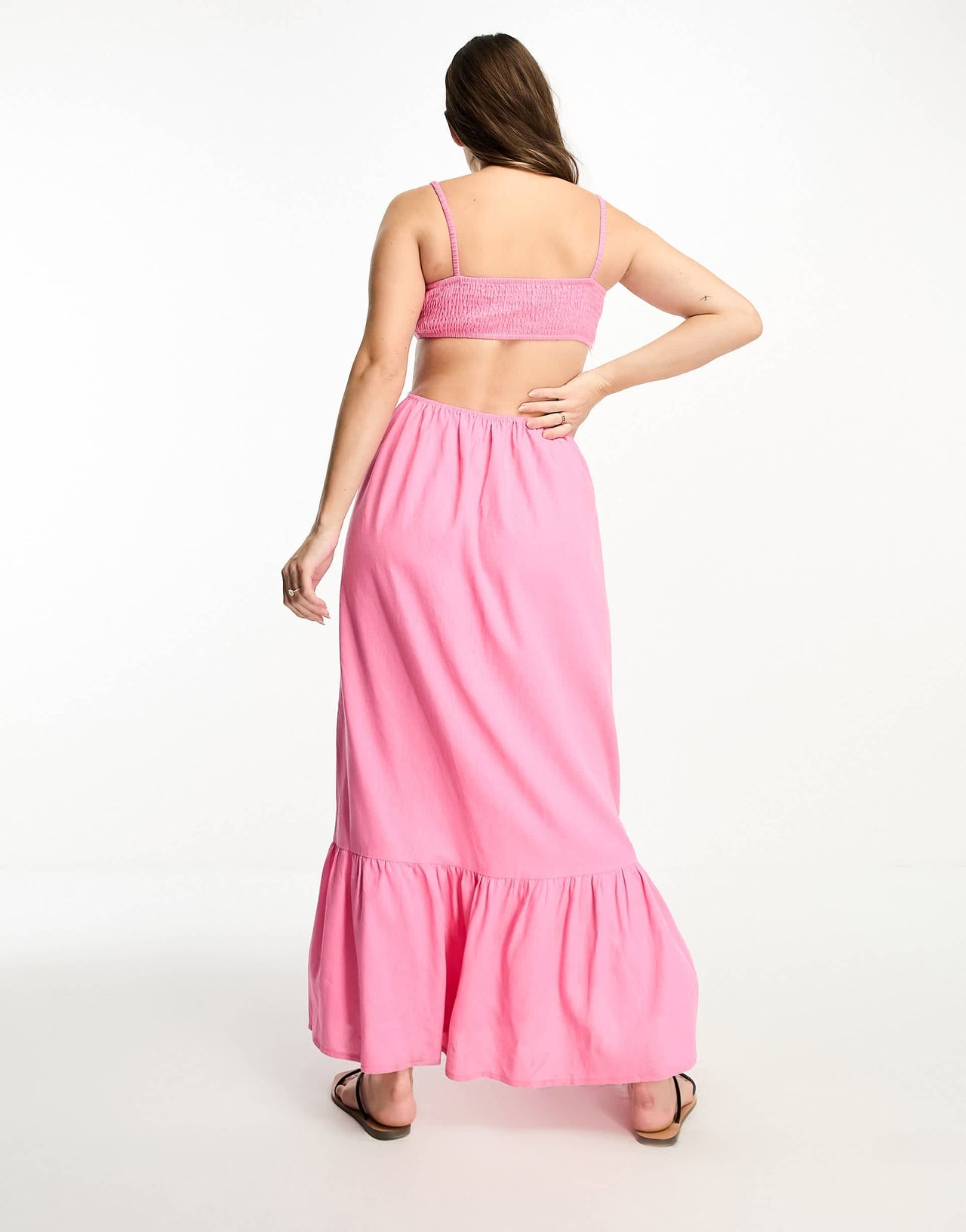 The Frolic exclusive Maternity emerald cut out maxi summer dress in pink lemonade