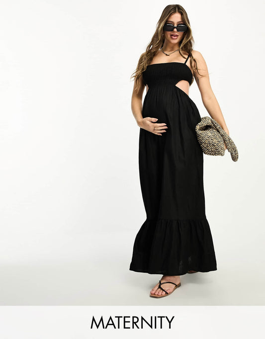 The Frolic exclusive Maternity emerald cut out maxi summer dress in black