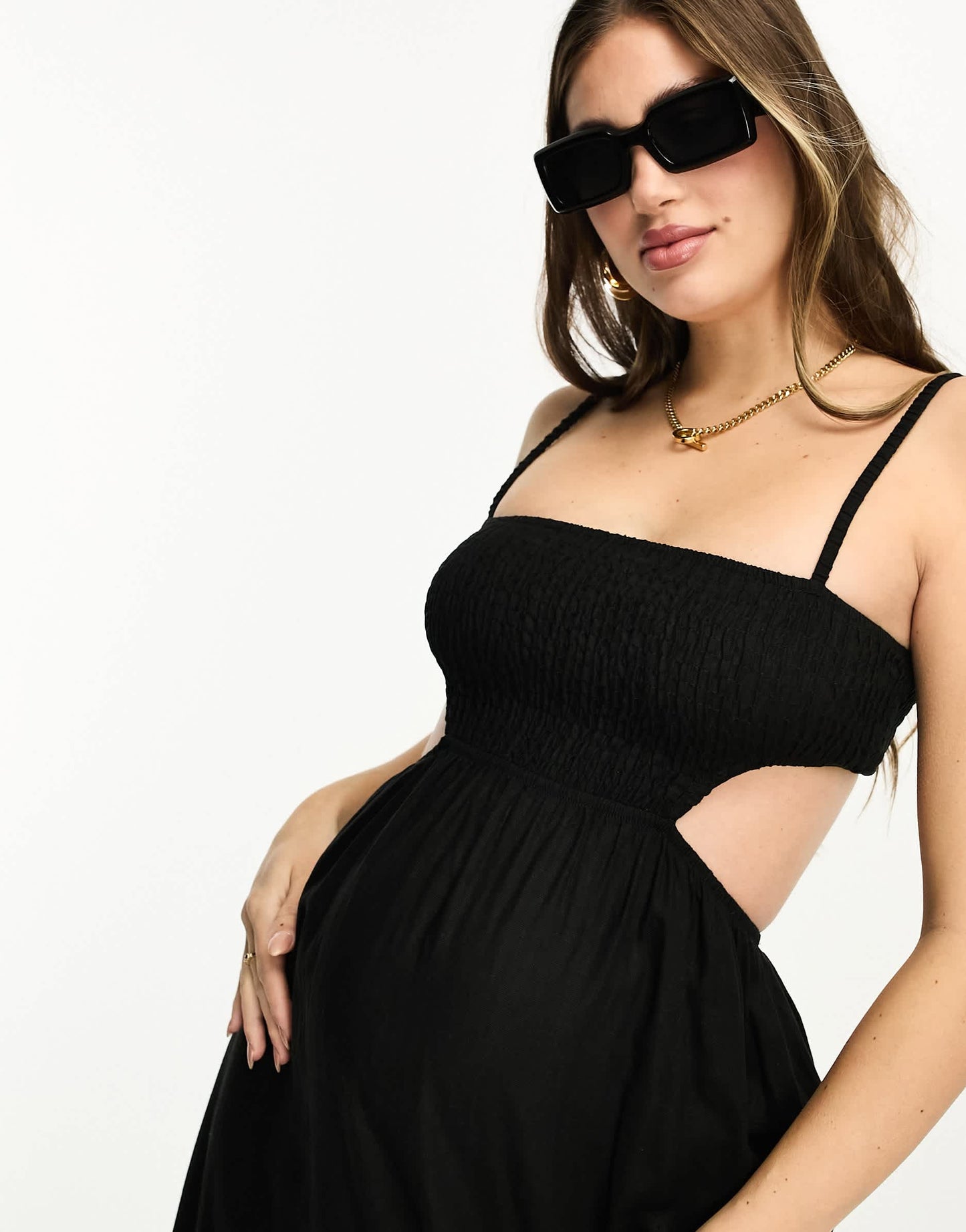 The Frolic exclusive Maternity emerald cut out maxi summer dress in black
