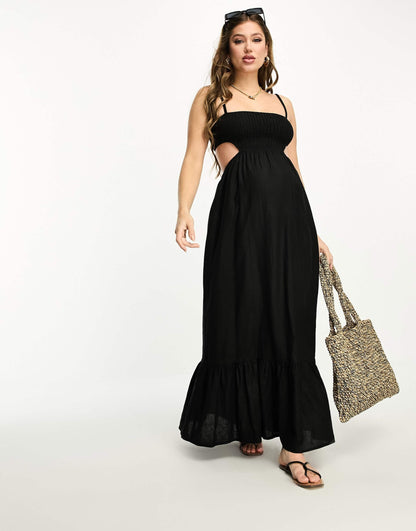 The Frolic exclusive Maternity emerald cut out maxi summer dress in black