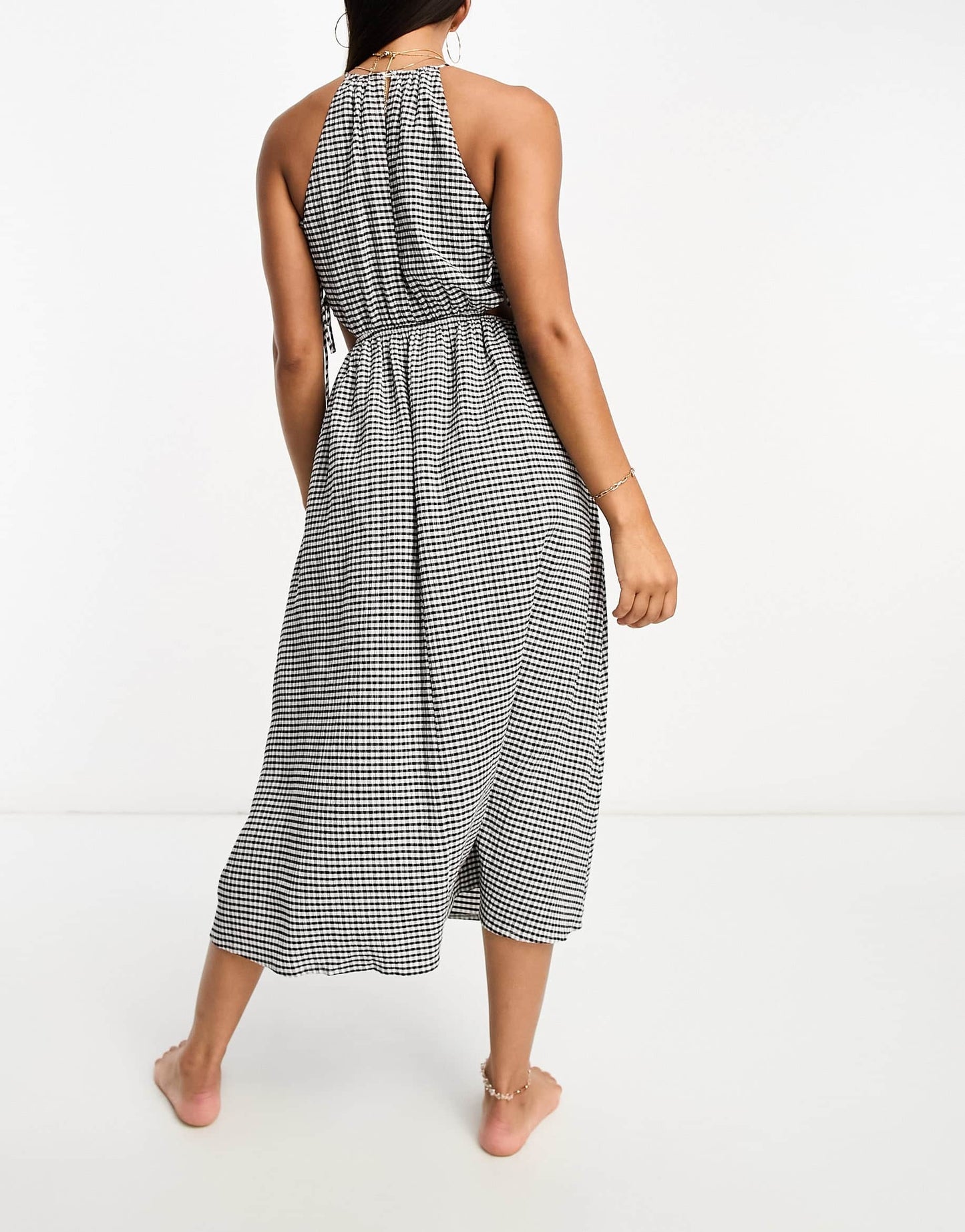 The Frolic exclusive rubellite woven tie detail hater midaxi summer dress in black and white textured gingham