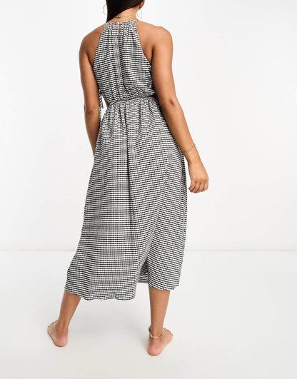 The Frolic exclusive rubellite woven tie detail hater midaxi summer dress in black and white textured gingham