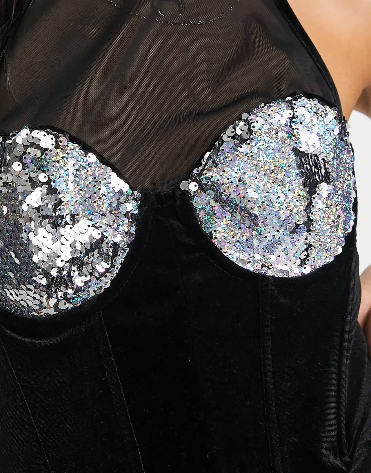 Bershka velvet mini dress with sequin trims in black