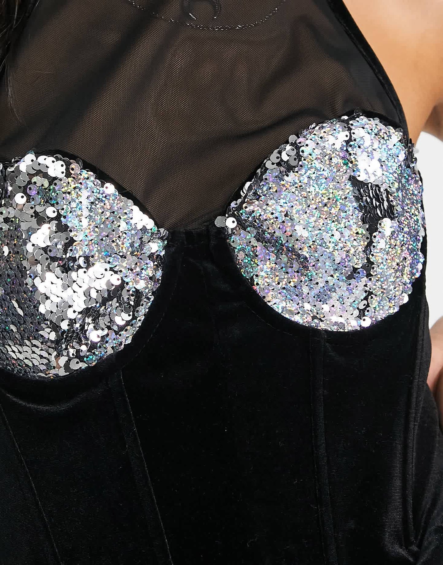 Bershka velvet mini dress with sequin trims in black