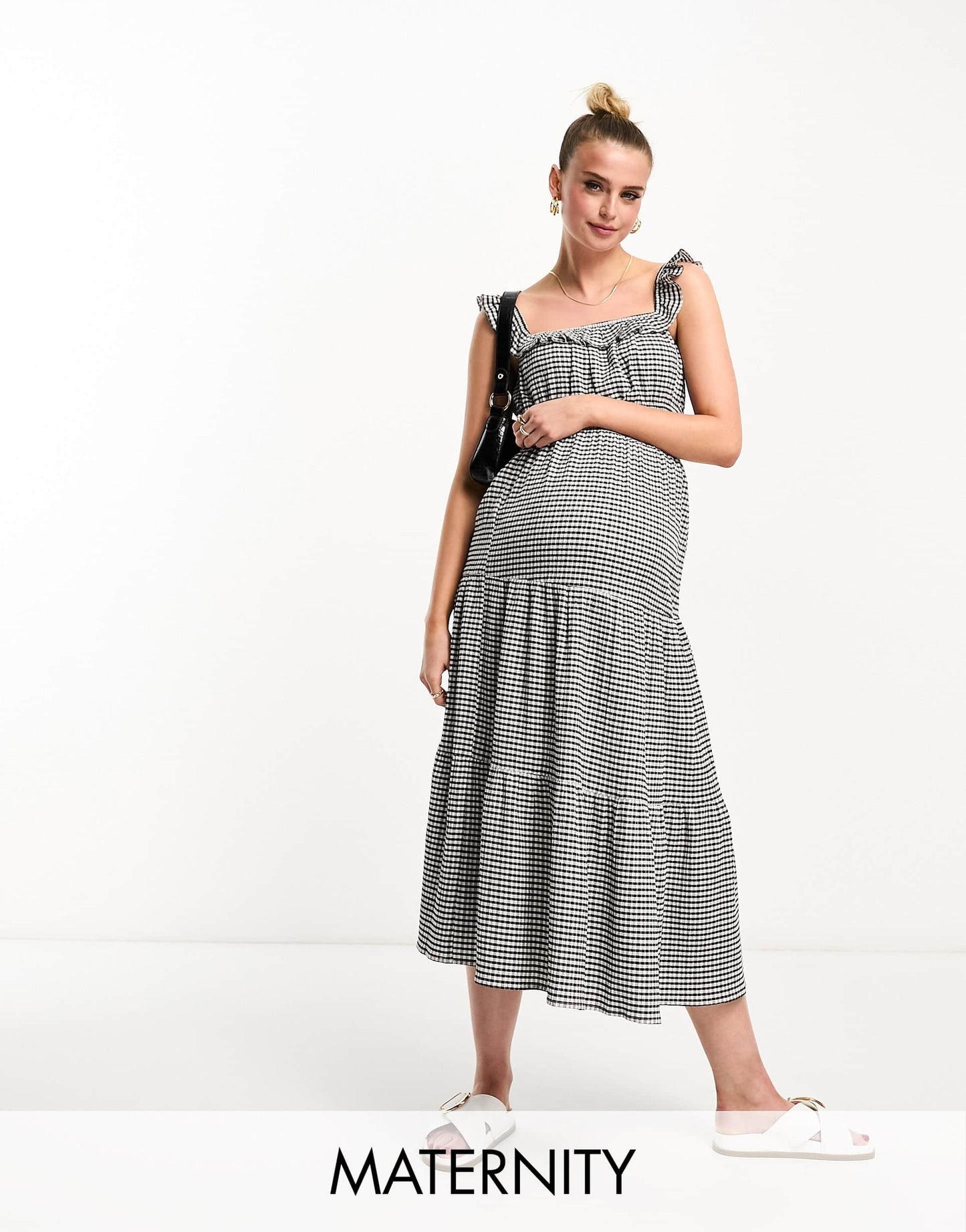 The Frolic exclusive Maternity tiered summer beach skirt co-ord in black and white gingham