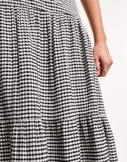 The Frolic exclusive Maternity tiered summer beach skirt co-ord in black and white gingham