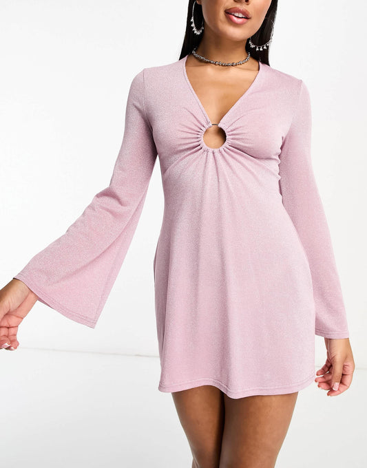 The Frolic exclusive serpentine long sleeve mini summer dress in lilac