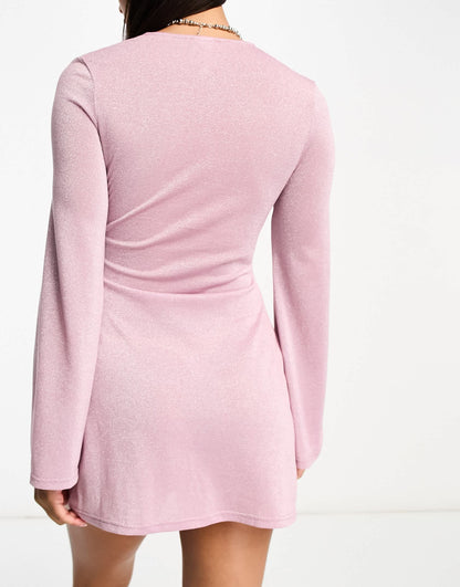 The Frolic exclusive serpentine long sleeve mini summer dress in lilac