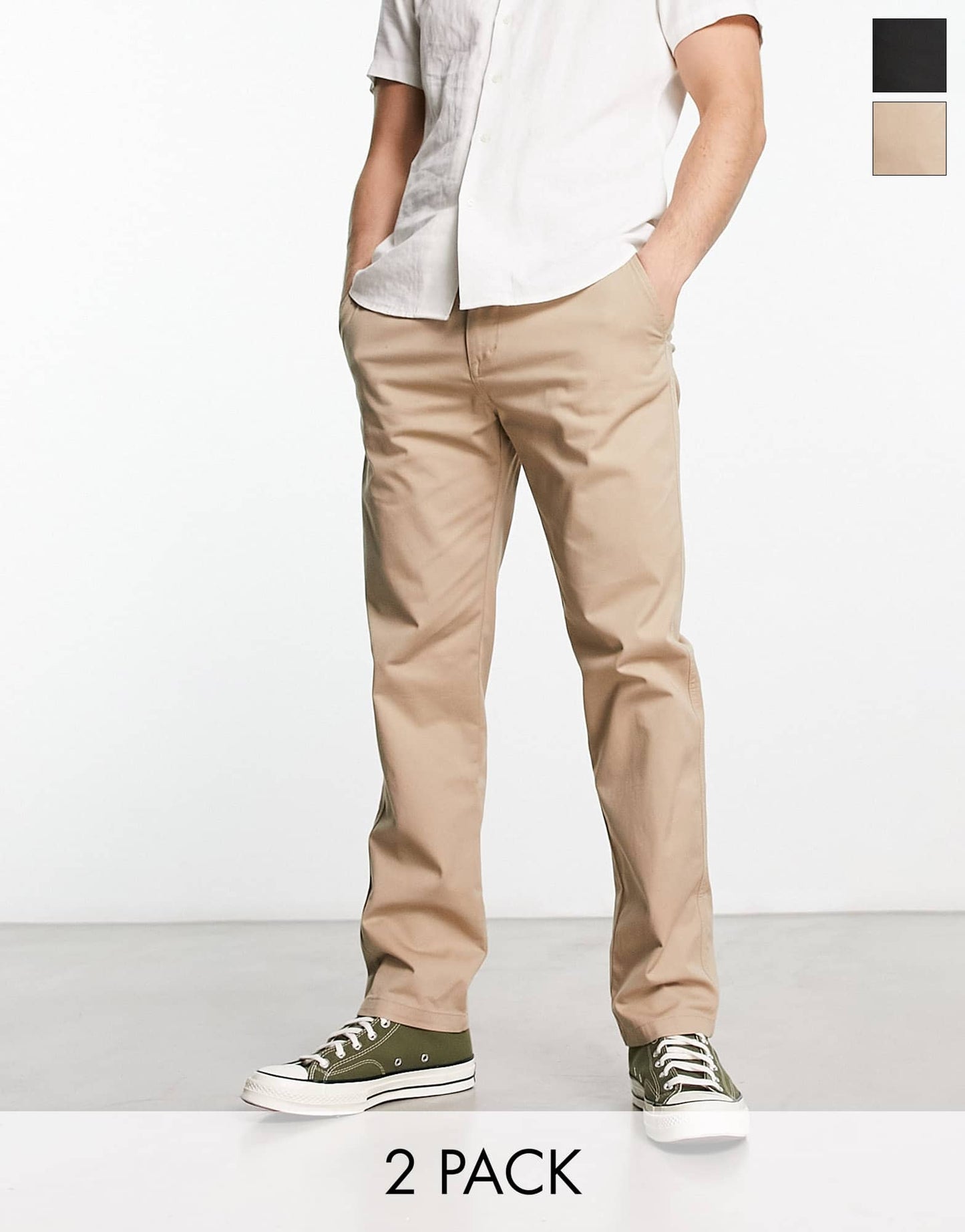 Pull&Bear 2 pack chinos in black and beige
