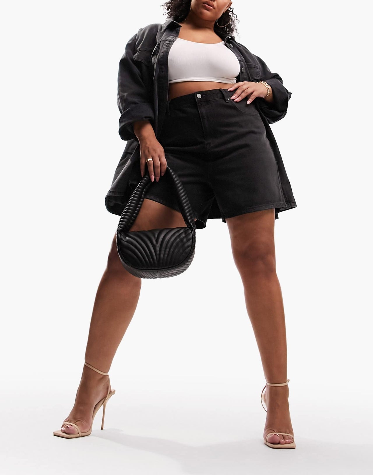 ASOS DESIGN Curve denim dad short in washed black