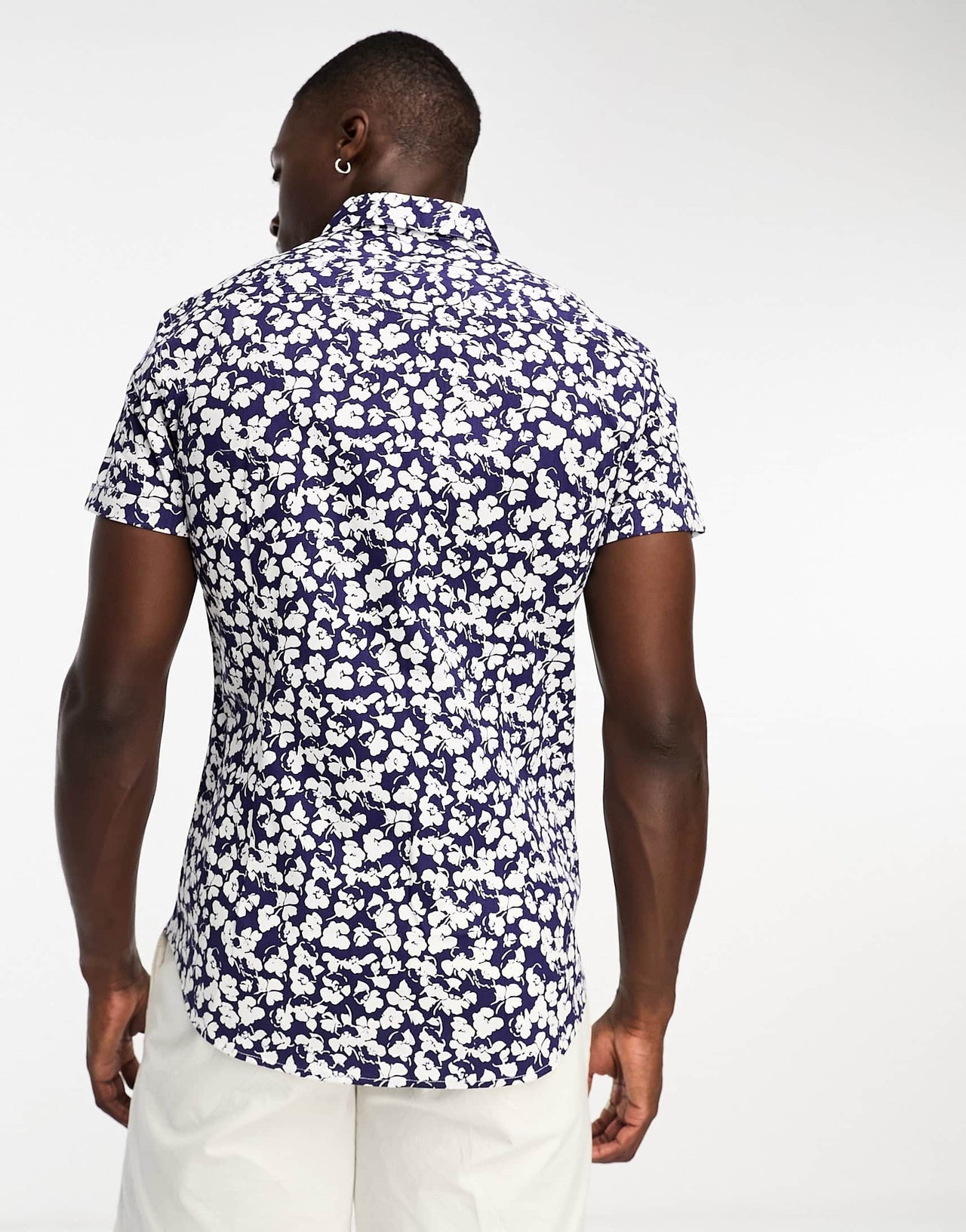 ASOS DESIGN stretch slim shirt in navy ditsy floral