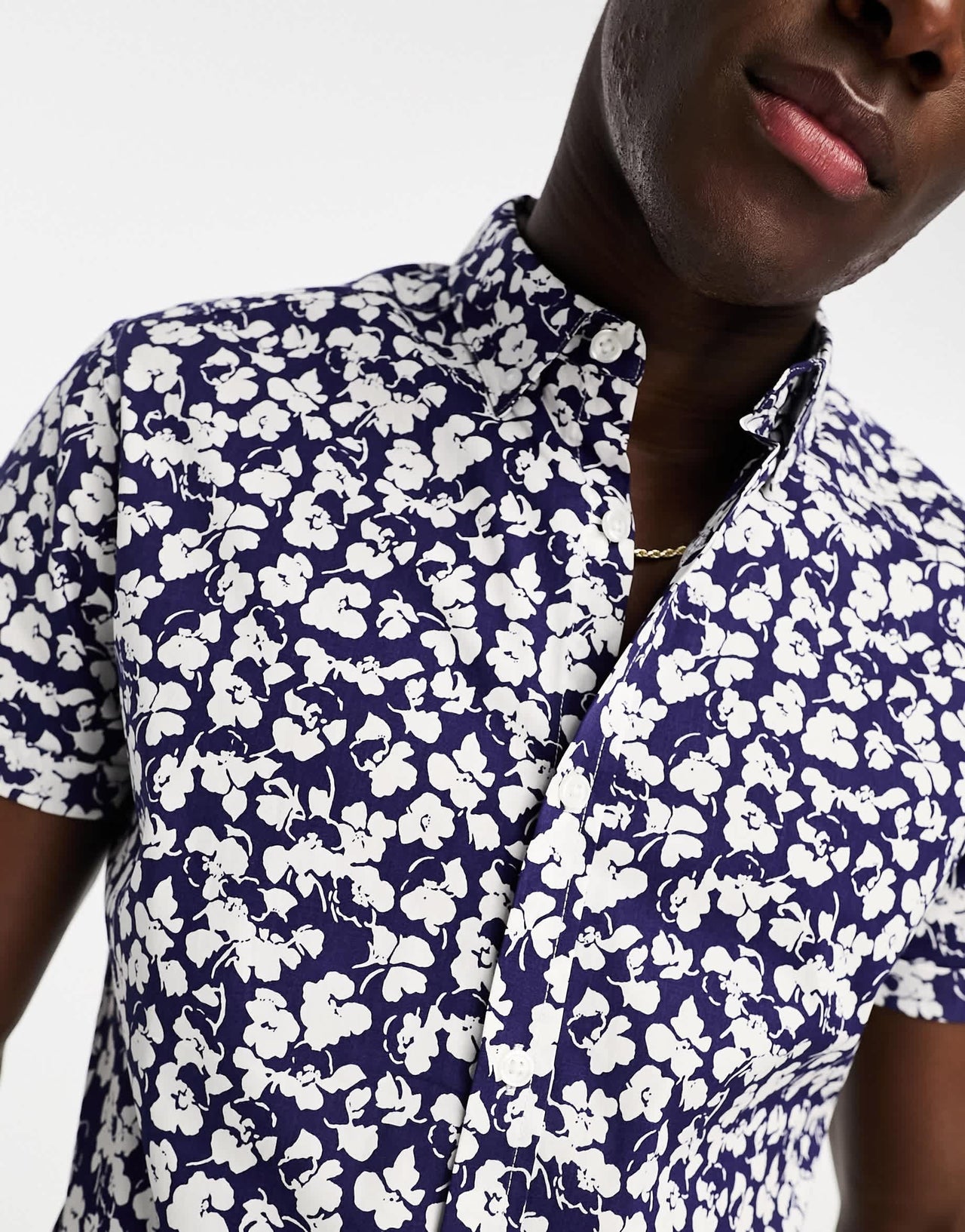 ASOS DESIGN stretch slim shirt in navy ditsy floral