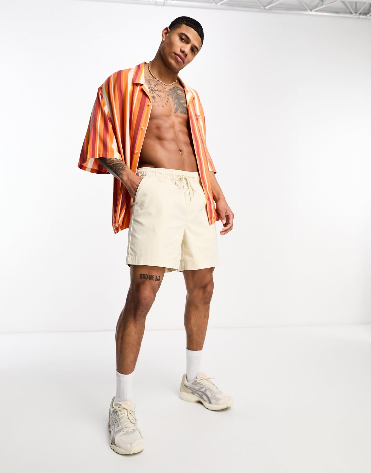 ASOS DESIGN dropped shoulder oversized revere shirt in orange stripe