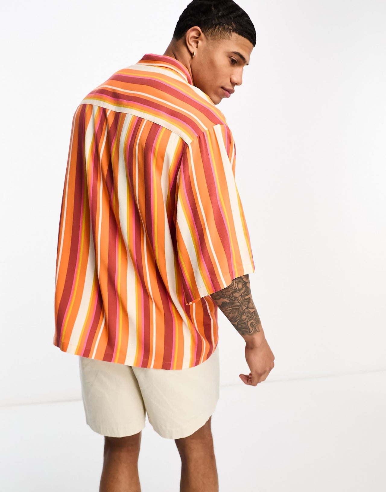 ASOS DESIGN dropped shoulder oversized revere shirt in orange stripe