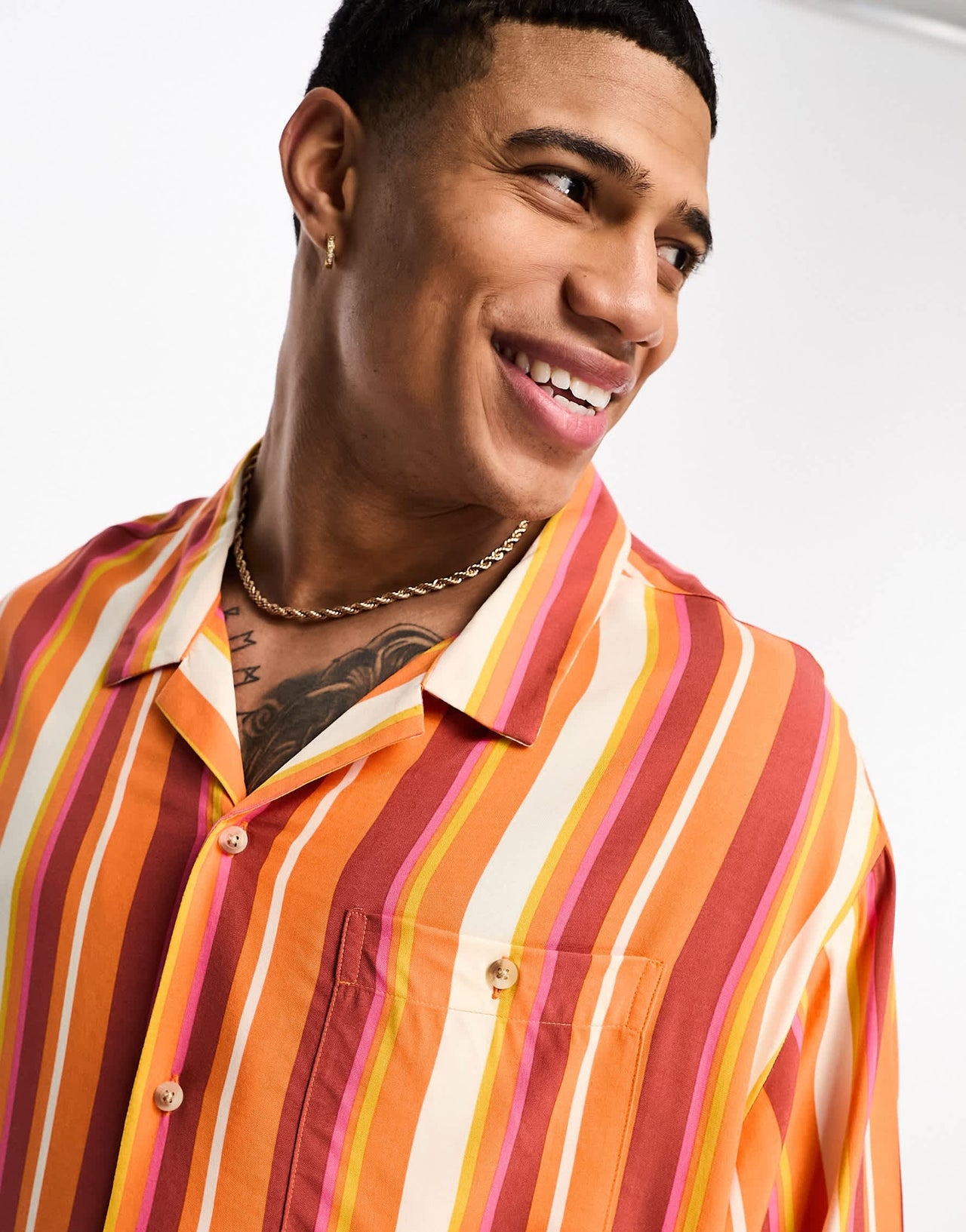 ASOS DESIGN dropped shoulder oversized revere shirt in orange stripe