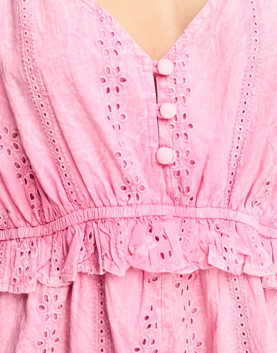 ASOS DESIGN broderie frill smock playsuit in pink
