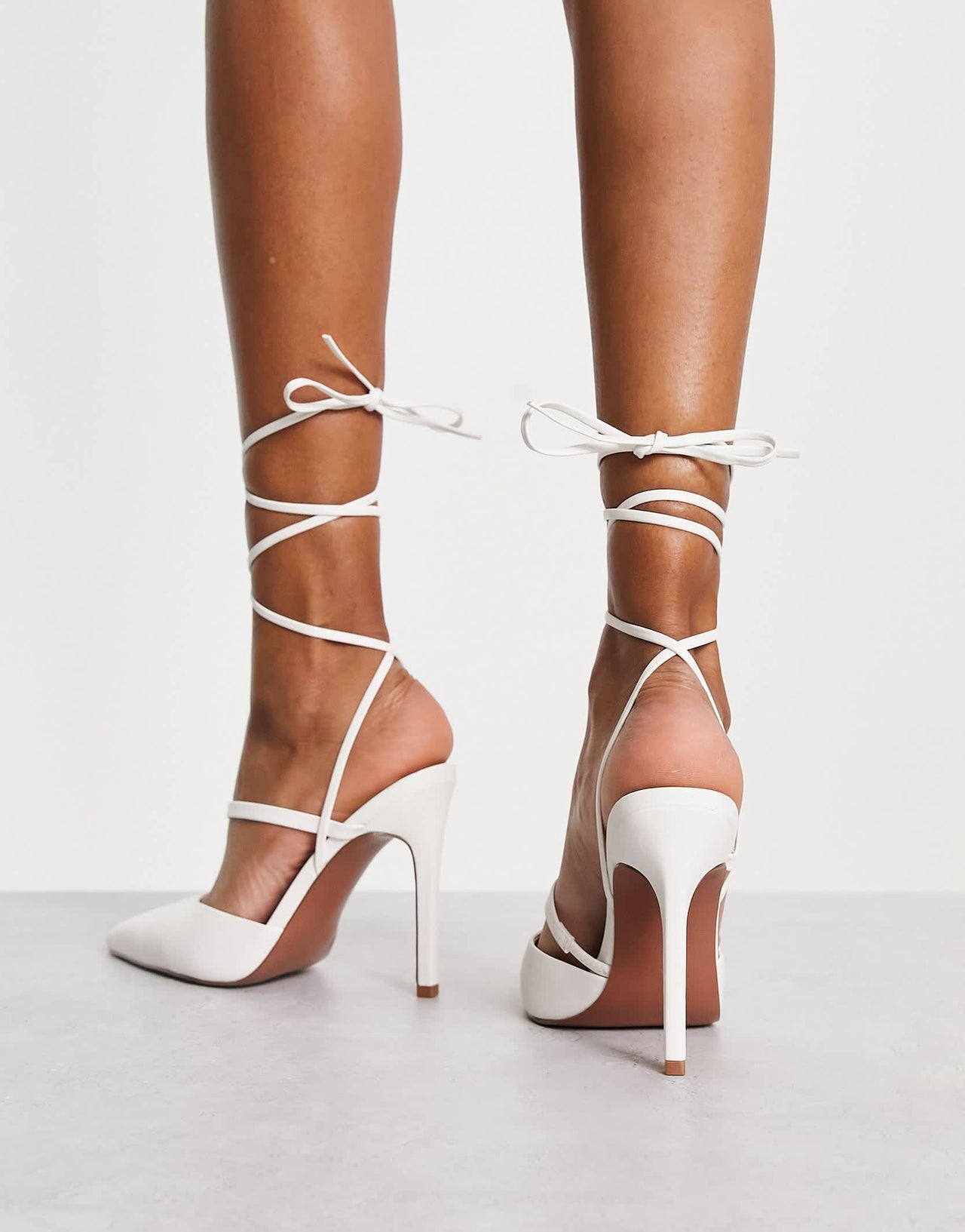 ASOS DESIGN Pride tie leg high heeled shoes in white