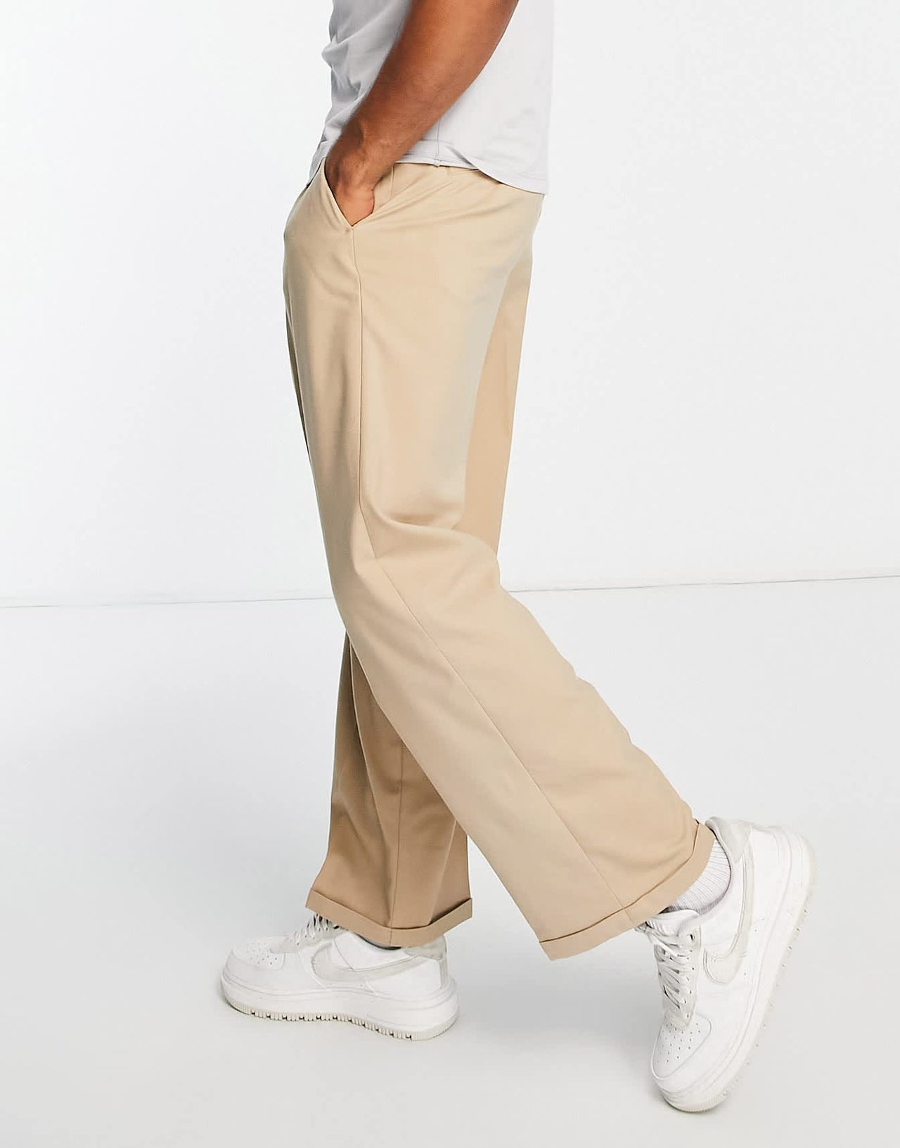 New Look tapered smart trousers in stone