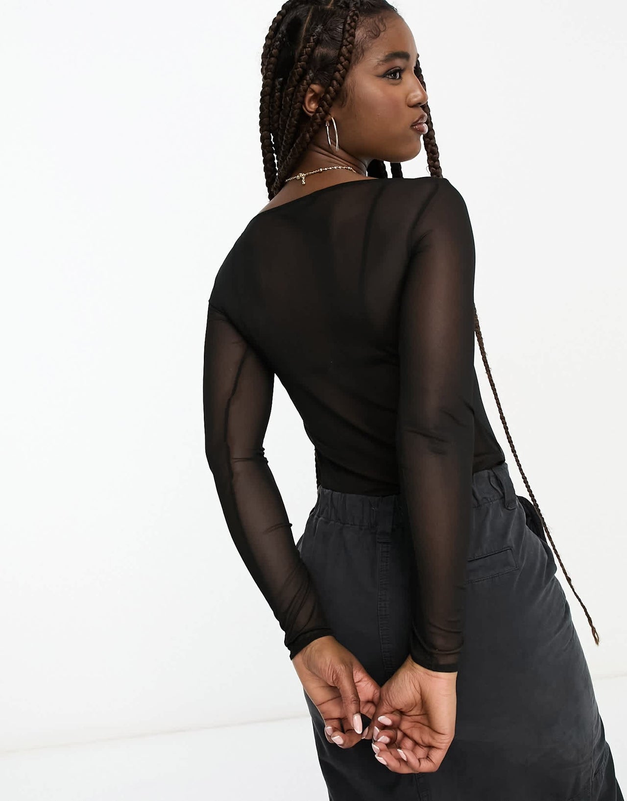 Pull&Bear long sleeve mesh body with in black