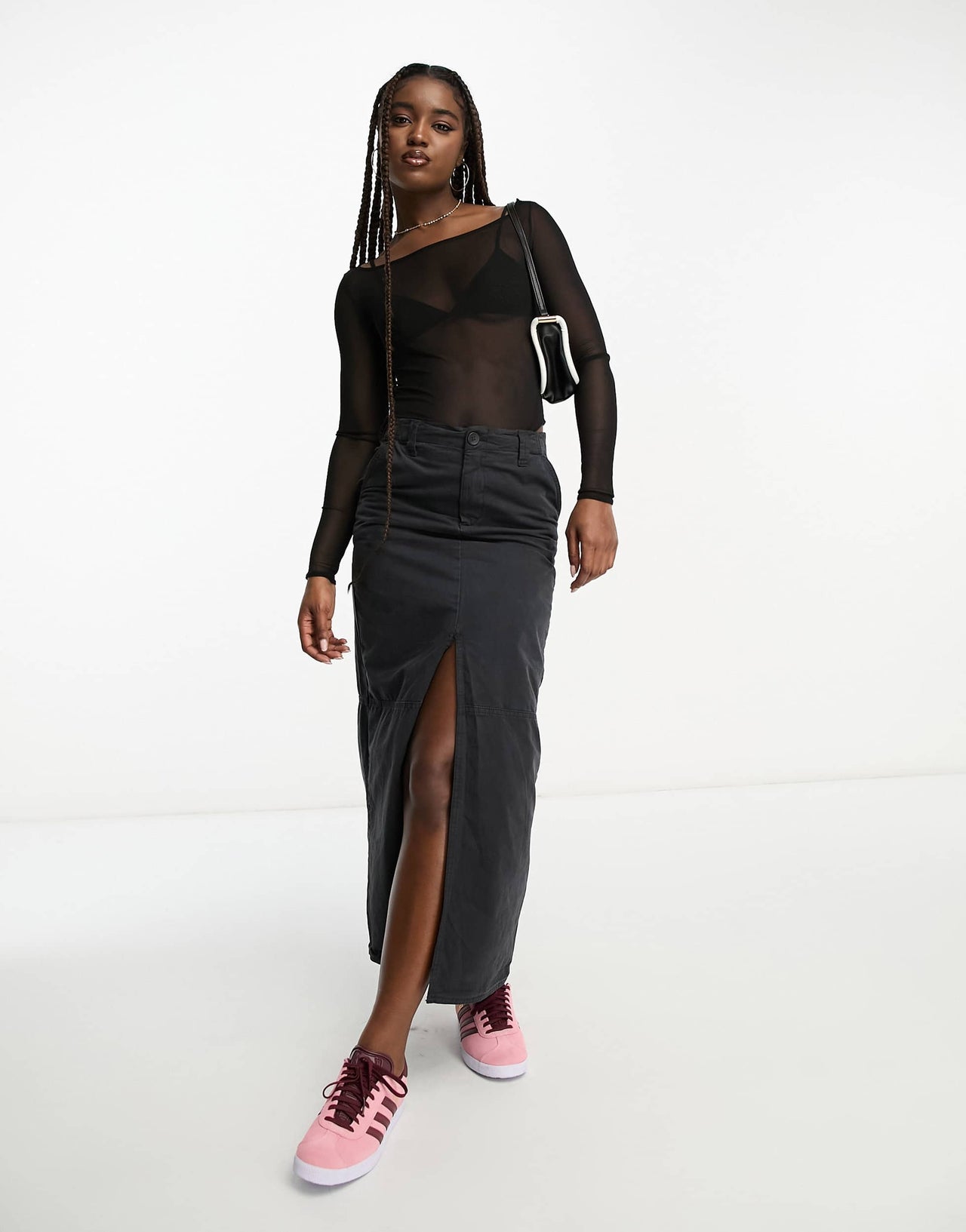 Pull&Bear long sleeve mesh body with in black
