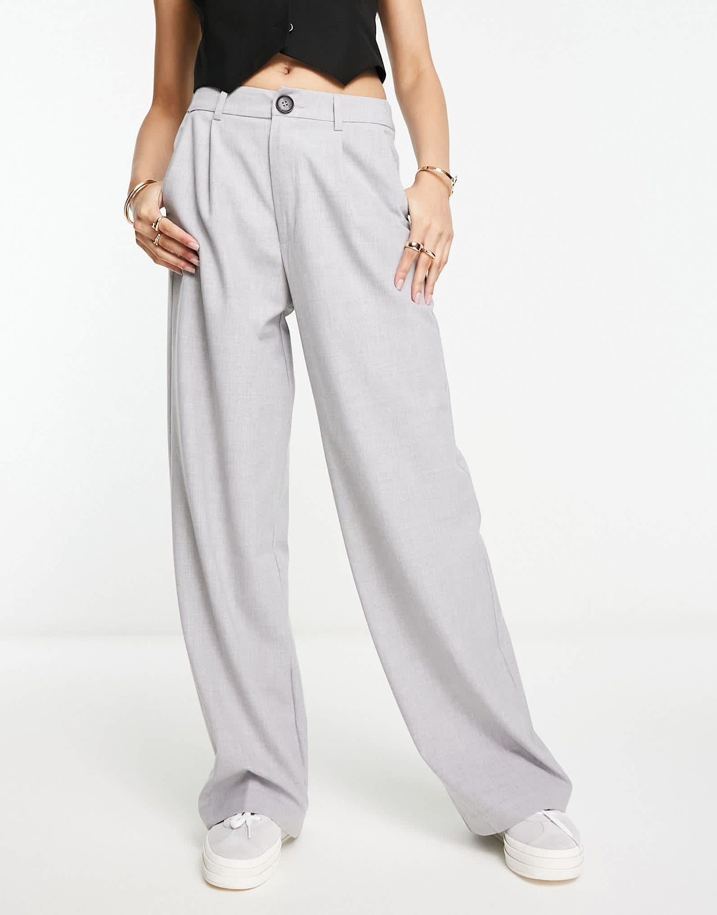 Stradivarius wide leg relaxed dad trousers in grey