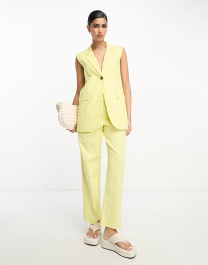 ASOS DESIGN sleeveless blazer with linen in lemon