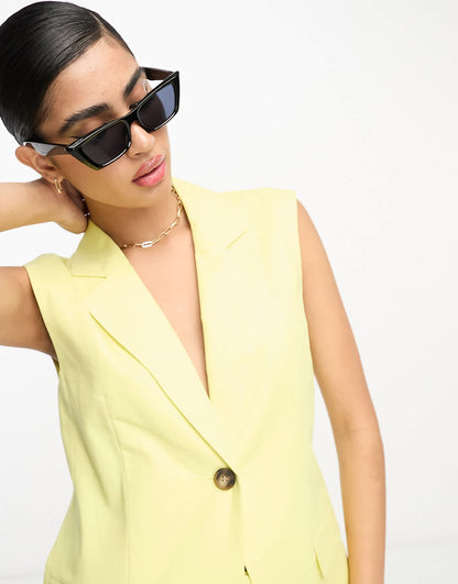 ASOS DESIGN sleeveless blazer with linen in lemon