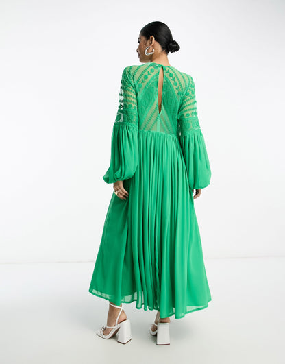 ASOS EDITION embroidered bodice oversized maxi dress in green