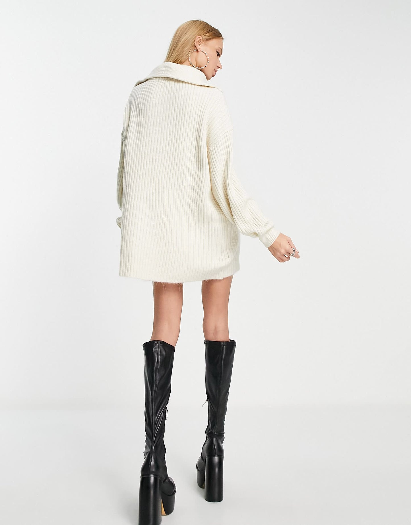 Bershka zip up knitted dress in cream