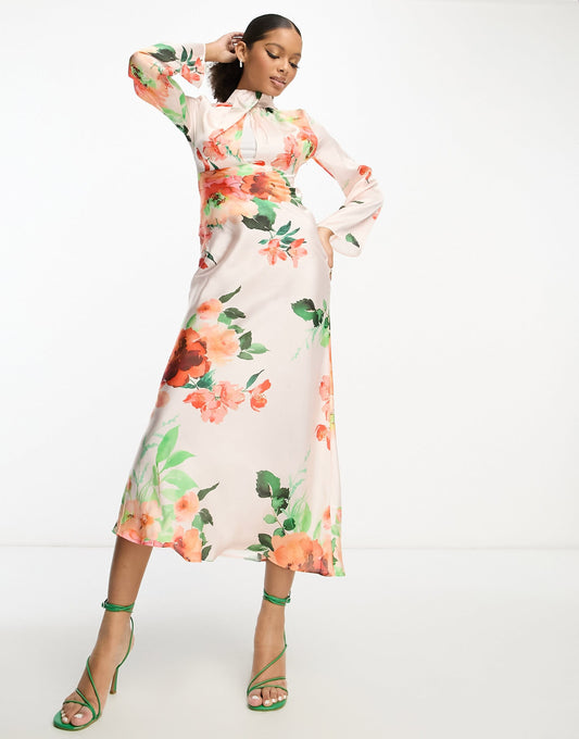 ASOS DESIGN twist high neck bias maxi dress in floral print