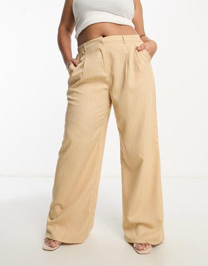 In The Style Plus x Georgia Louise high waist tailored trouser in cream pinstripe