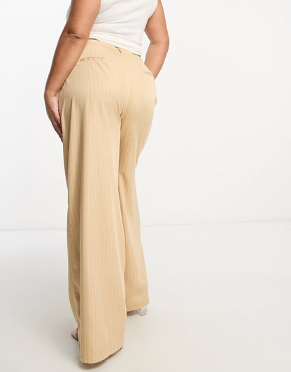 In The Style Plus x Georgia Louise high waist tailored trouser in cream pinstripe