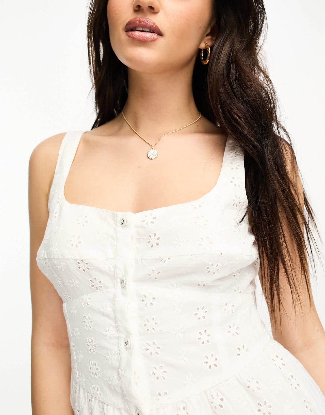 ASOS DESIGN tiered skater playsuit in white broderie