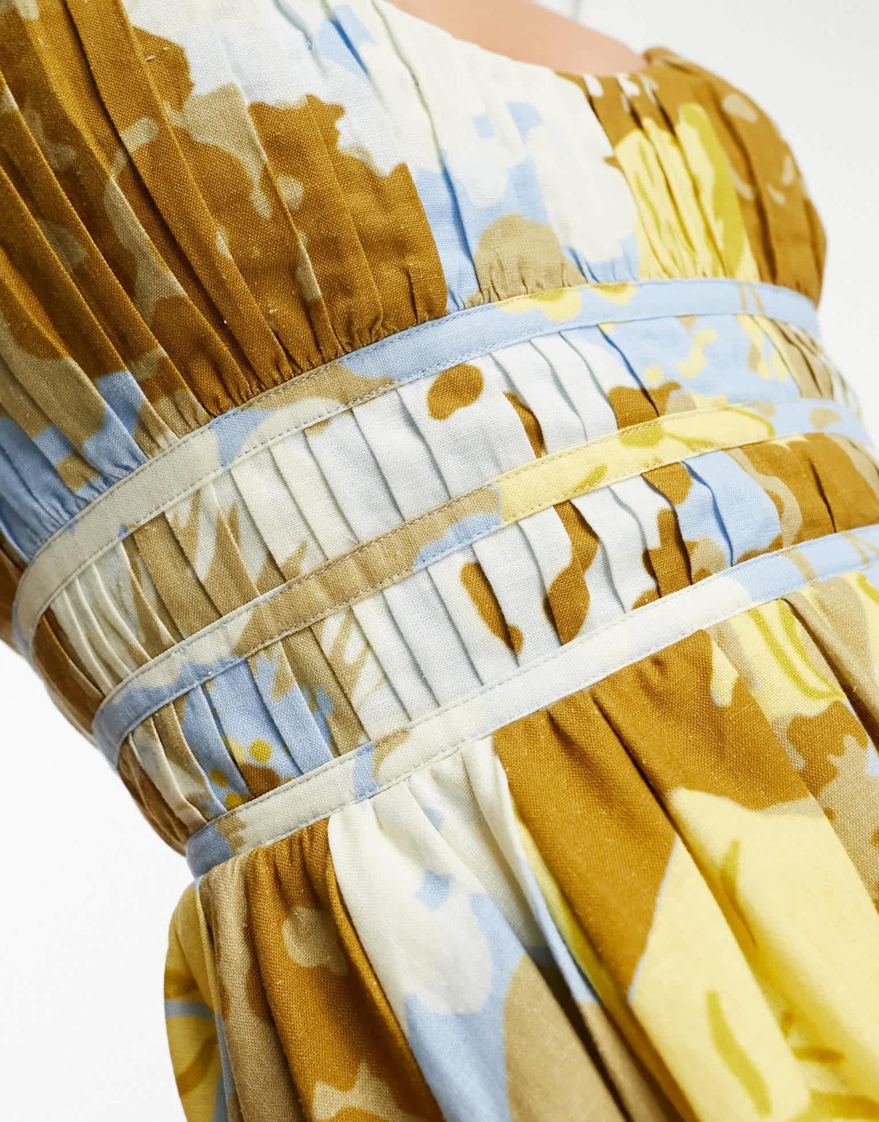 ASOS DESIGN linen pleated bust bandeau mini dress in blue large floral print