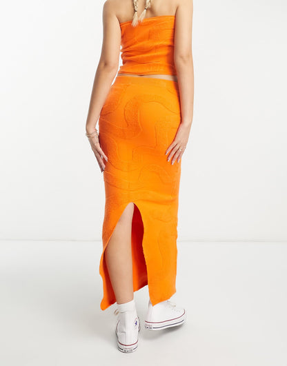 Bailey Rose maxi bodycon skirt in orange wavy knit co-ord