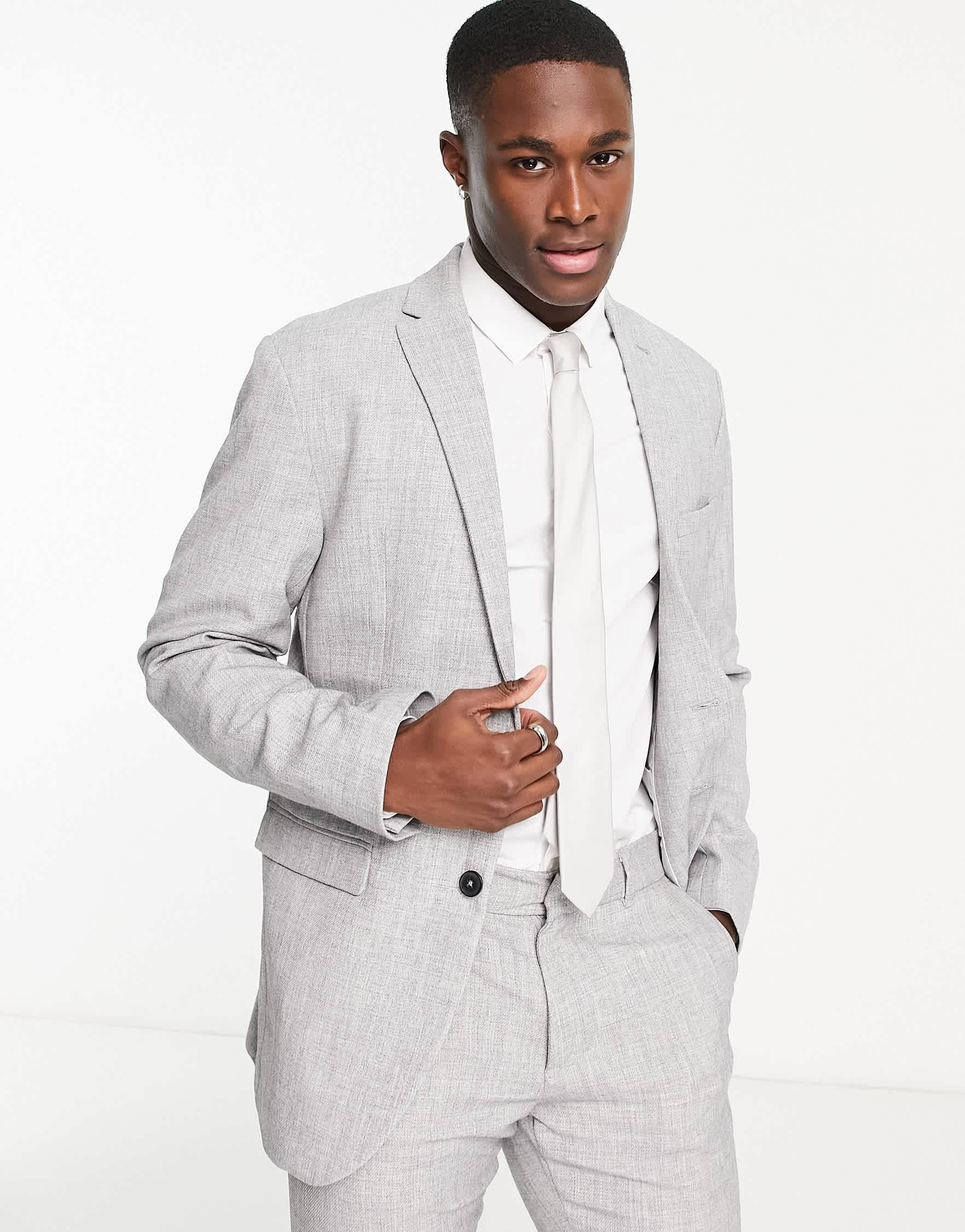 New Look slim suit jacket in grey texture