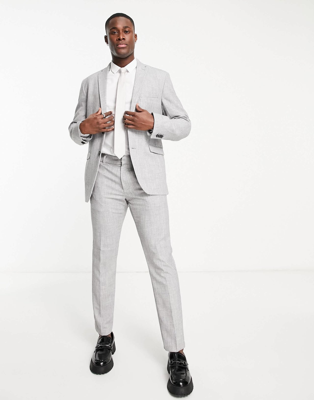 New Look slim suit jacket in grey texture