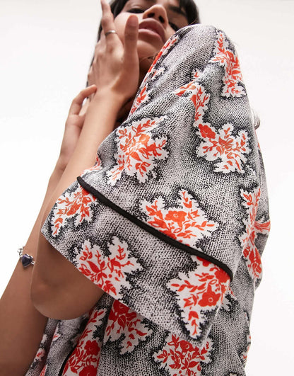 Topshop souvenir shirt dress in red and black floral