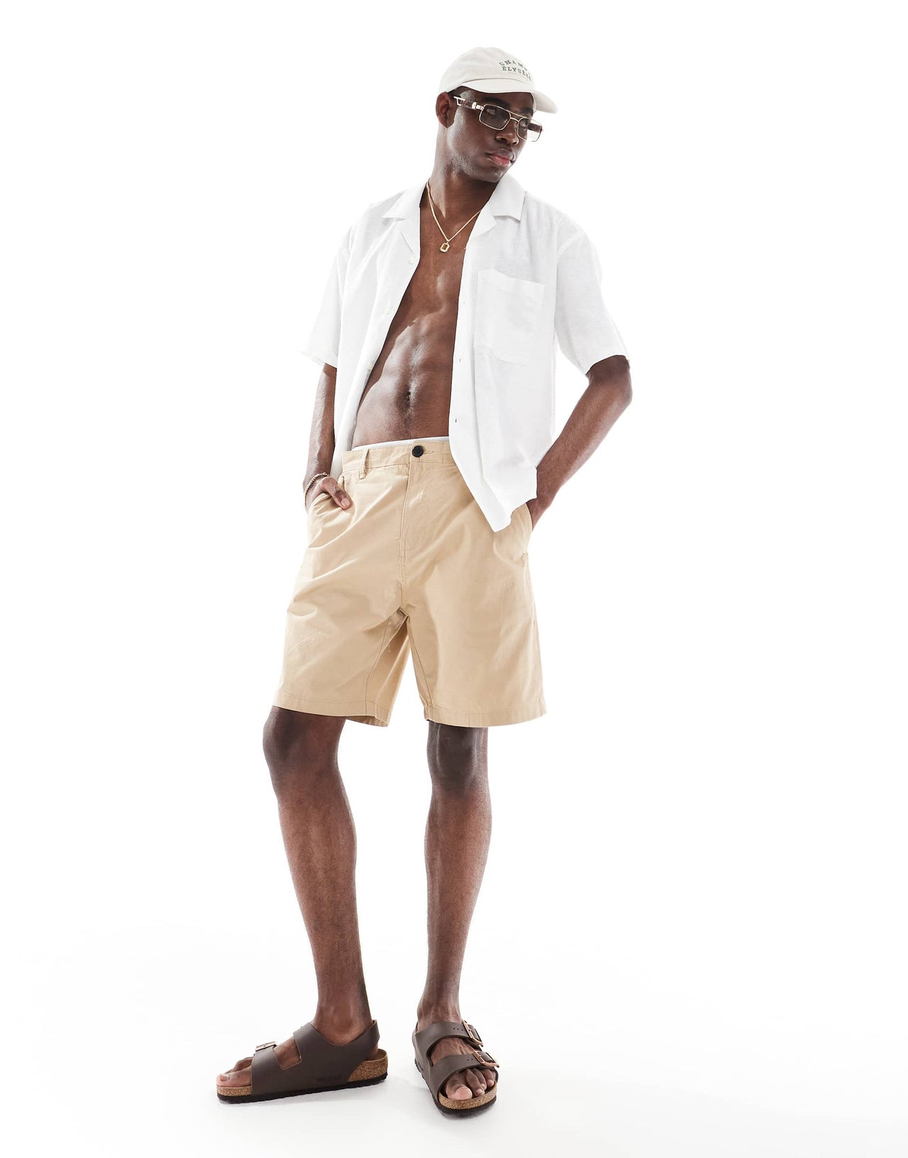 Selected cotton mix chino short in beige