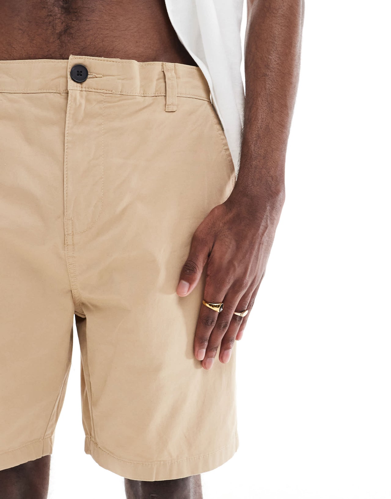 Selected cotton mix chino short in beige