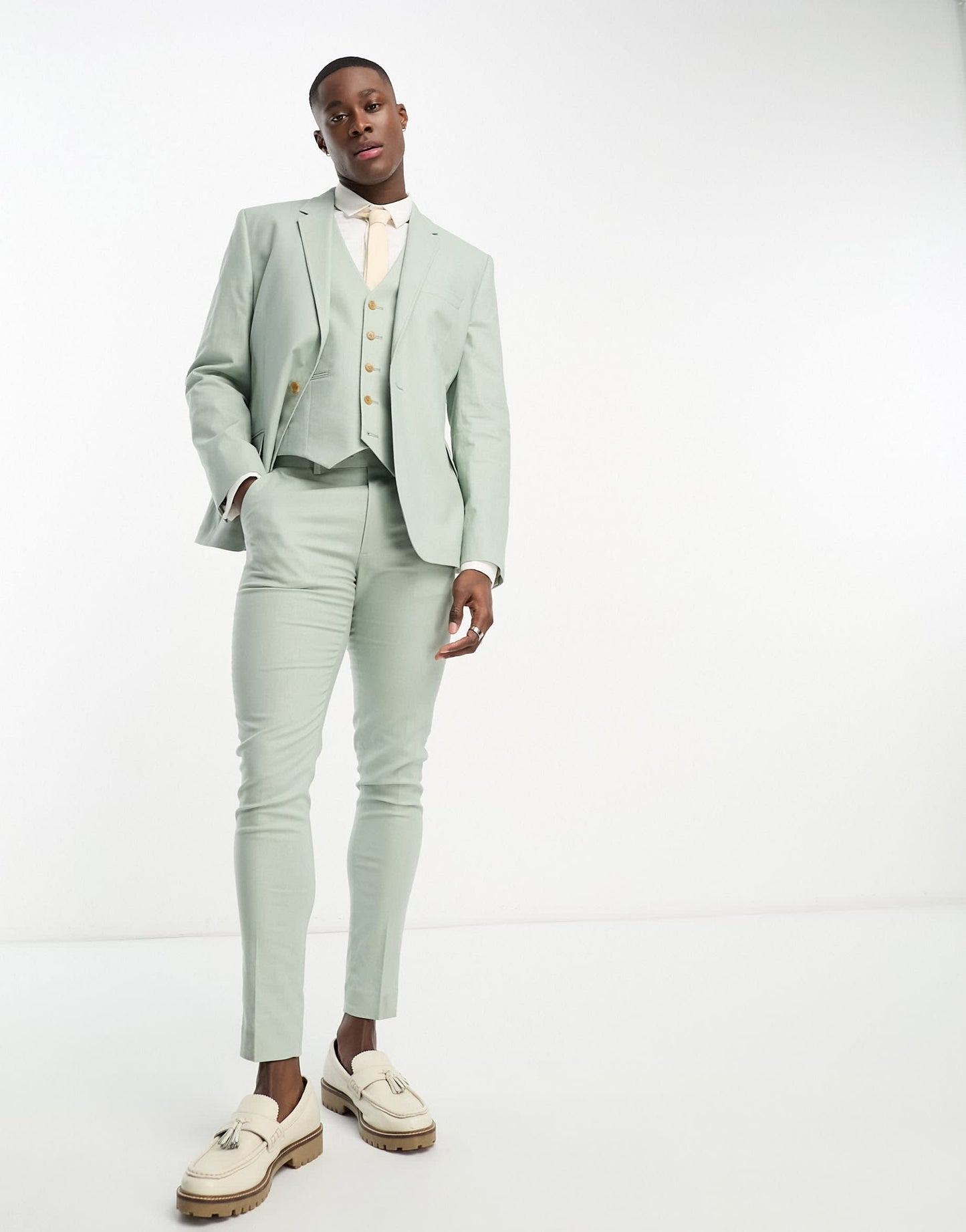 ASOS DESIGN slim linen mix suit jacket in sage green