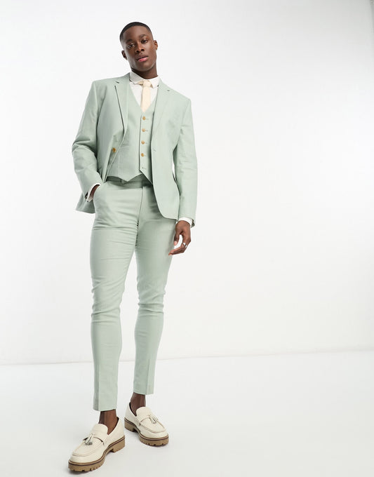 ASOS DESIGN slim linen mix suit jacket in sage green