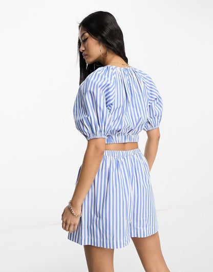 ASOS DESIGN cut out detail top in stripe blue co-ord