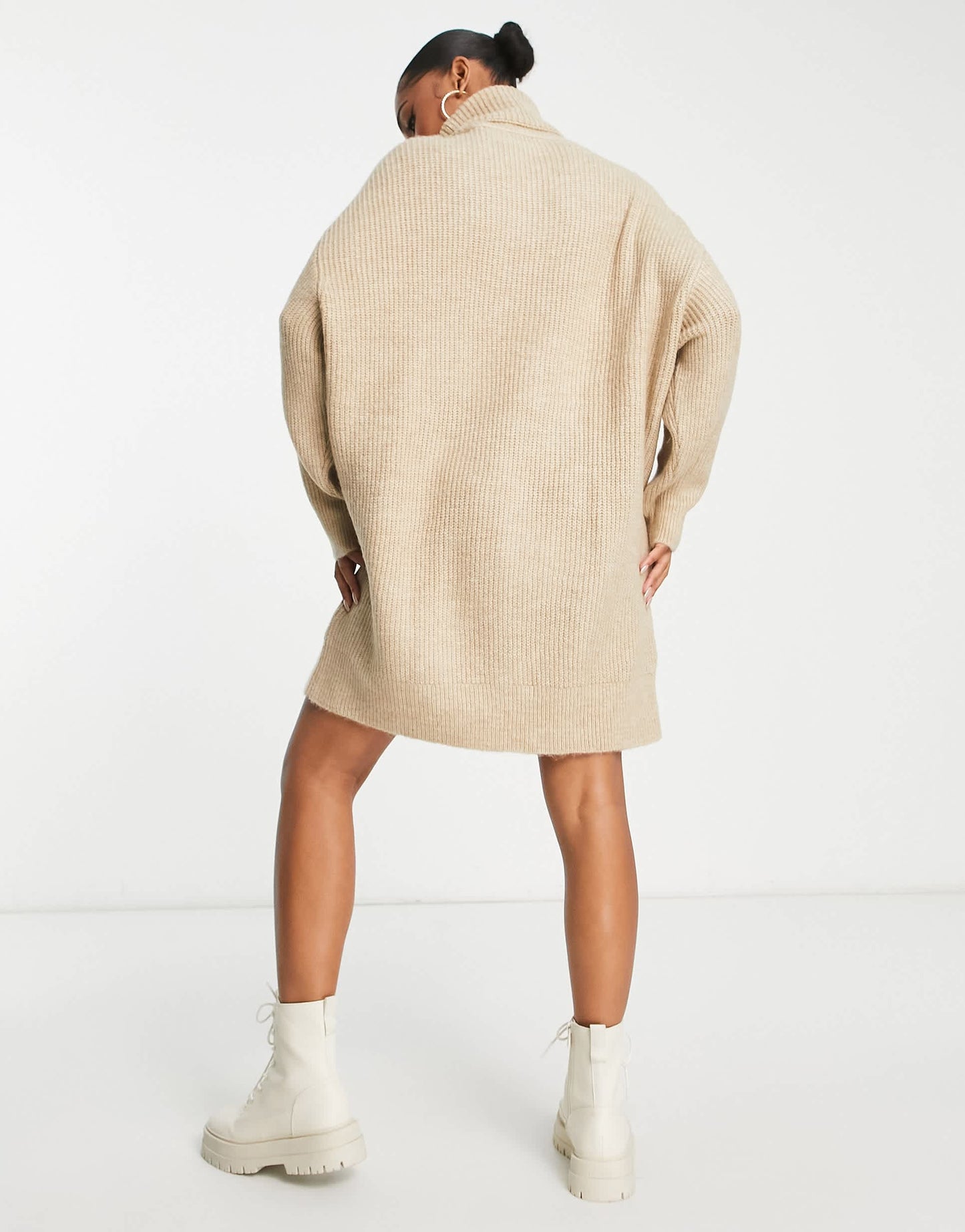 Stradivarius high neck knit dress in beige