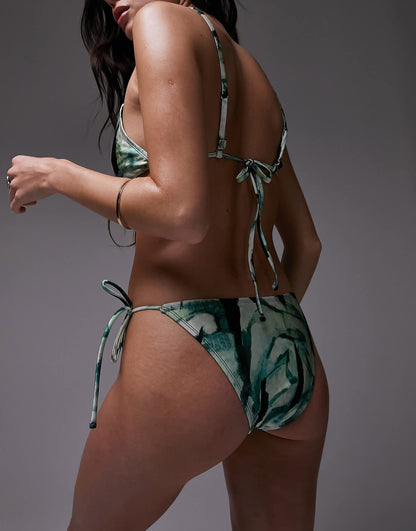 Topshop batik print tie side bikini bottoms in green