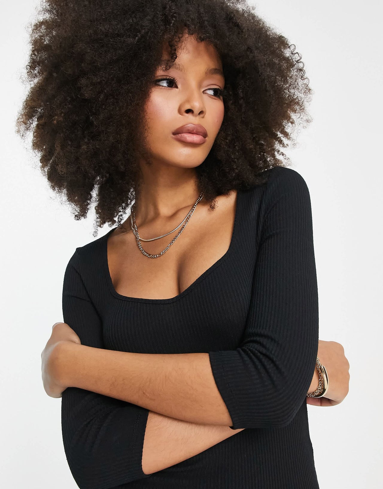 Stradivarius v neck knitted mini dress in black